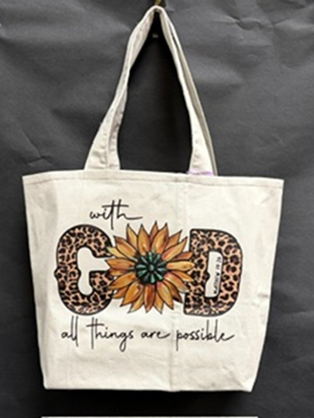 Handmade Tote Bag "With God All Things Are Possible" w/Pockets & Plaid Lining